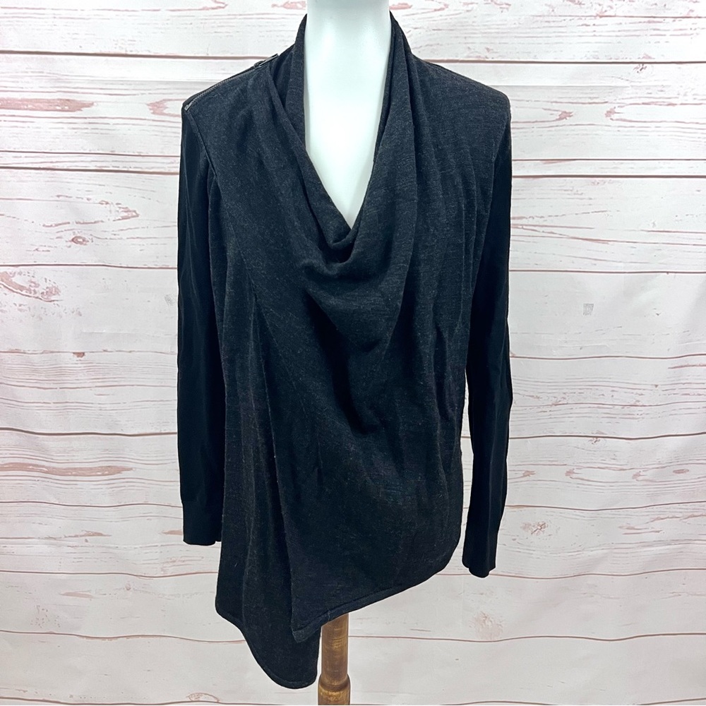 All Saints Asymmetrical Zip Wool Cotton Draped Neck Drina Cardigan Sweater